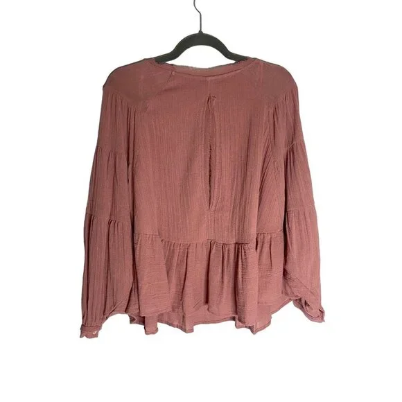 NWT Free People Long Sleeve Flowy Gauzy Pink Blouse-sz XS - Picture 2 of 9